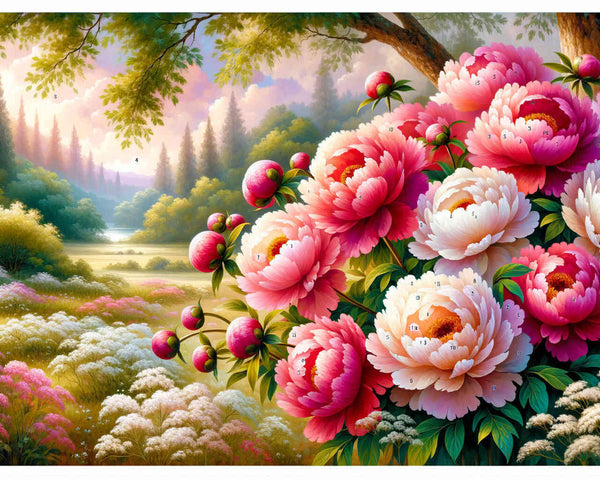 Malen nach Zahlen - Pfingstrosenstrauß, Wiese