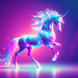 AB Diamond Painting - Diamant Einhorn leuchtendes Einhorn auf Leinwand mit funkelnden Acryl-Diamanten in lebendigen Lila- und Blautönen