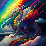 Diamond Painting - Mystische Schwingen, kunstvolle Darstellung eines regenbogenfarbenen Drachens, der über Wolken schwebt