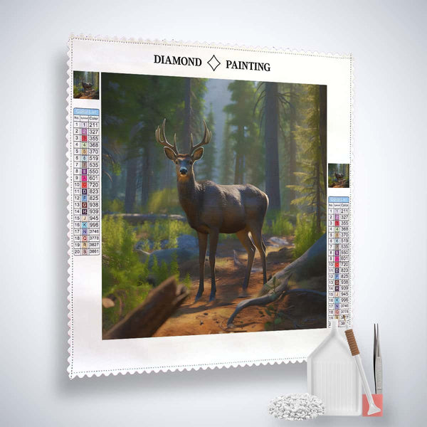 Diamond Painting Kit Friedlicher Hirsch im Wald Profi-Leinwand, Acryl Diamonds, Künstler-Pinzette, Profi Setzstift enthalten