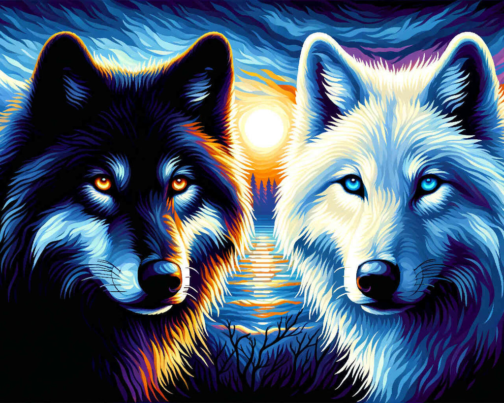 Malen nach Zahlen - Wölfe, weiß und schwarz