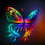 AB Diamond Painting - Zauberschmetterling farbenfroher Schmetterling Kunstwerk aus leuchtenden Acryl Diamonds auf dunklem Hintergrund