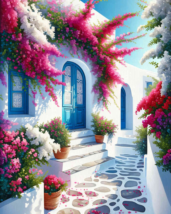 Malen nach Zahlen - Griechisches Blumenhaus