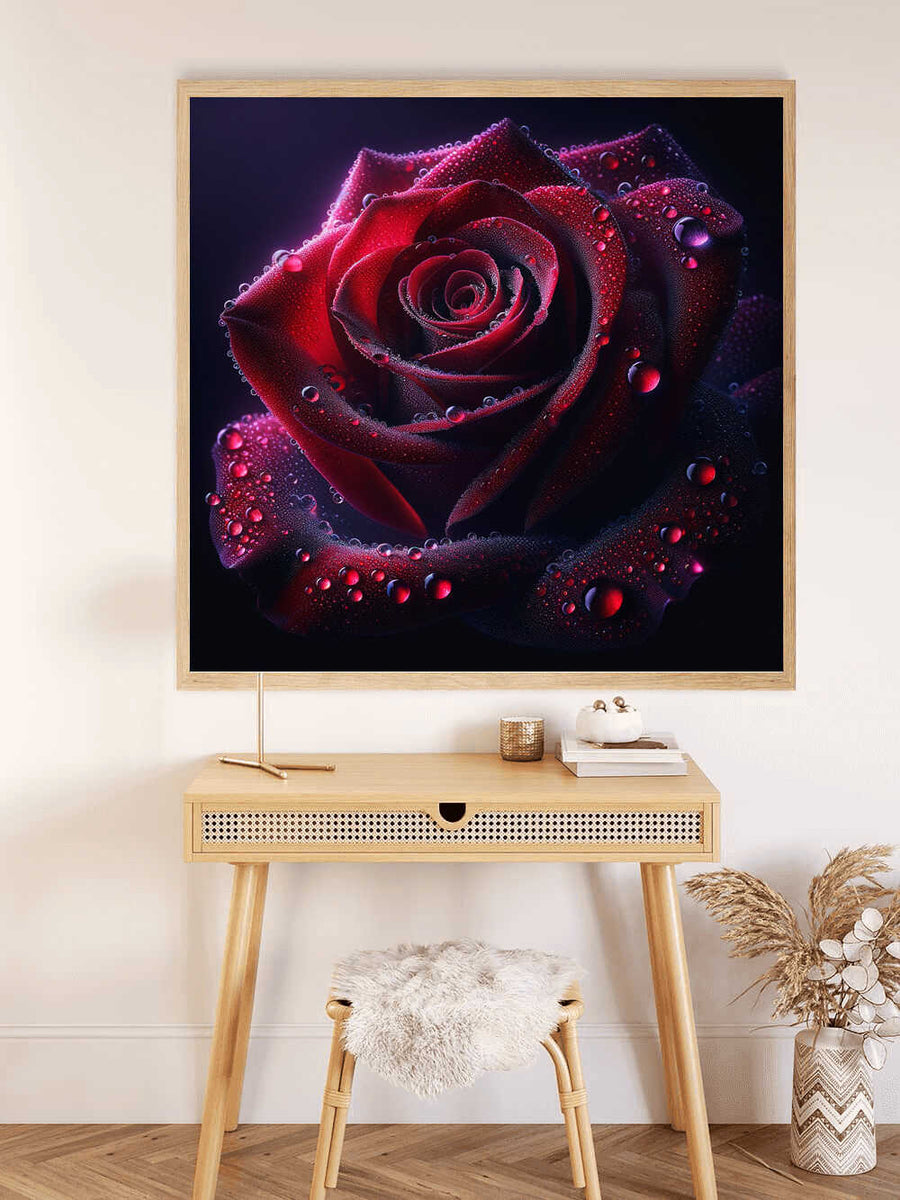 Malen nach Zahlen - Rote Rose mit Wassertropfen