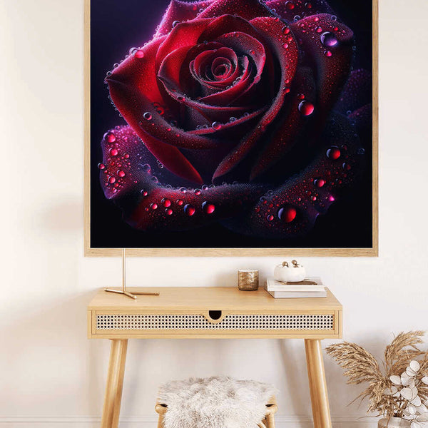 Malen nach Zahlen - Rote Rose mit Wassertropfen