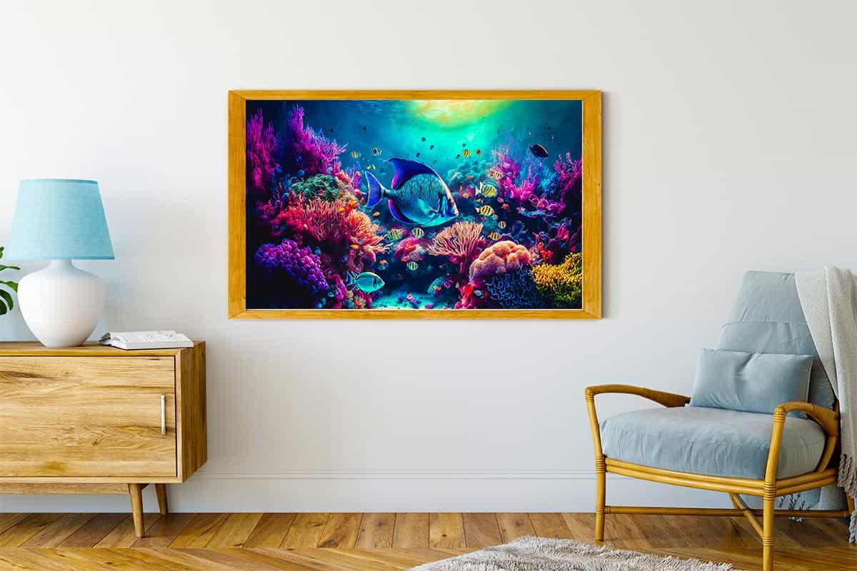 Malen nach Zahlen - Korallen und Fische, Meeresleben Wandkunst im Wohnzimmer