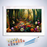 Paint by Numbers - Enchanting Forest with Colorful Flowers Kit Including Brushes and Paints