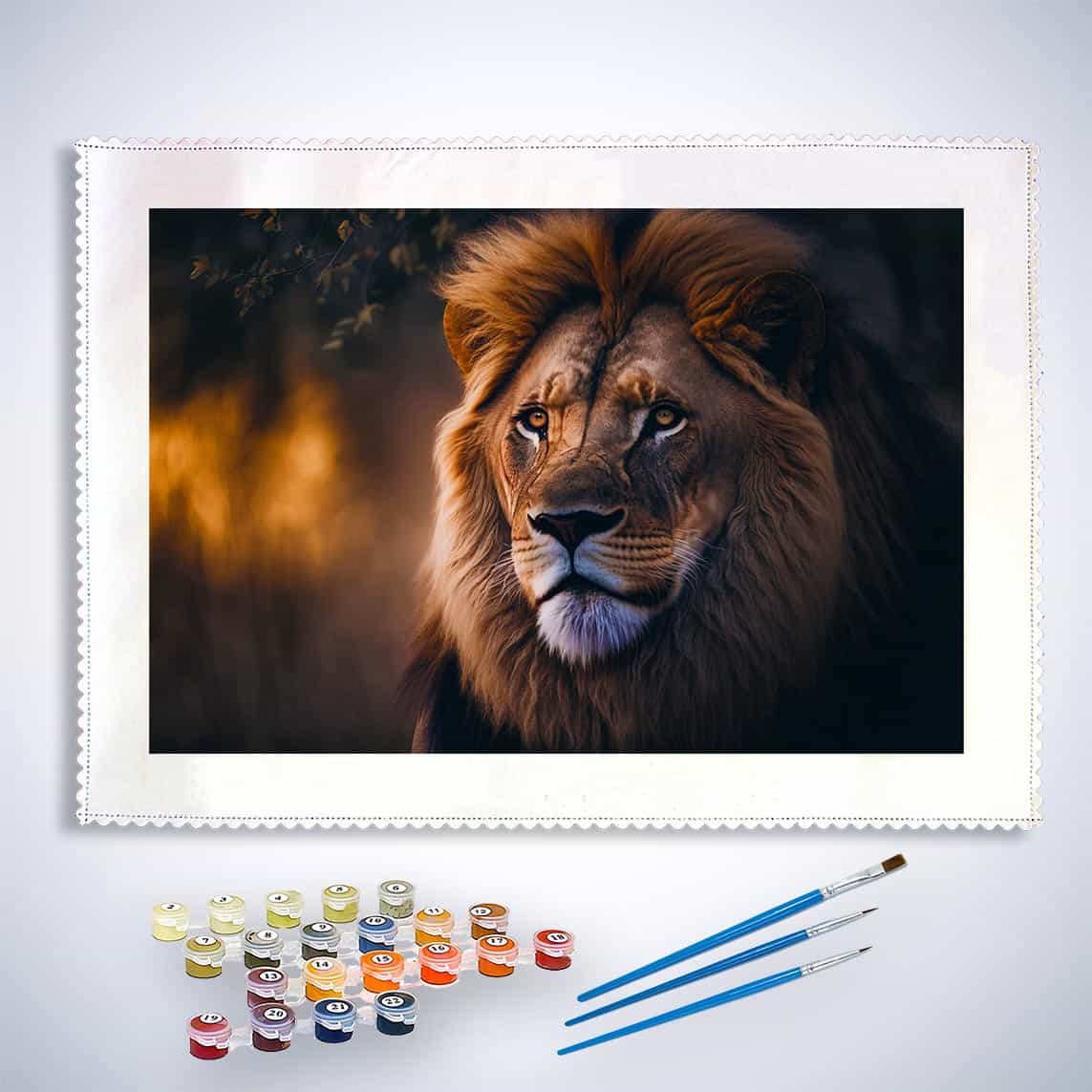 Malen nach Zahlen Kit - Beeindruckender Löwe mit Farben und Pinseln für entspannendes Kunstprojekt