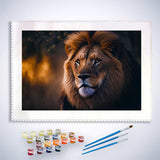 Malen nach Zahlen Kit - Beeindruckender Löwe mit Farben und Pinseln für entspannendes Kunstprojekt