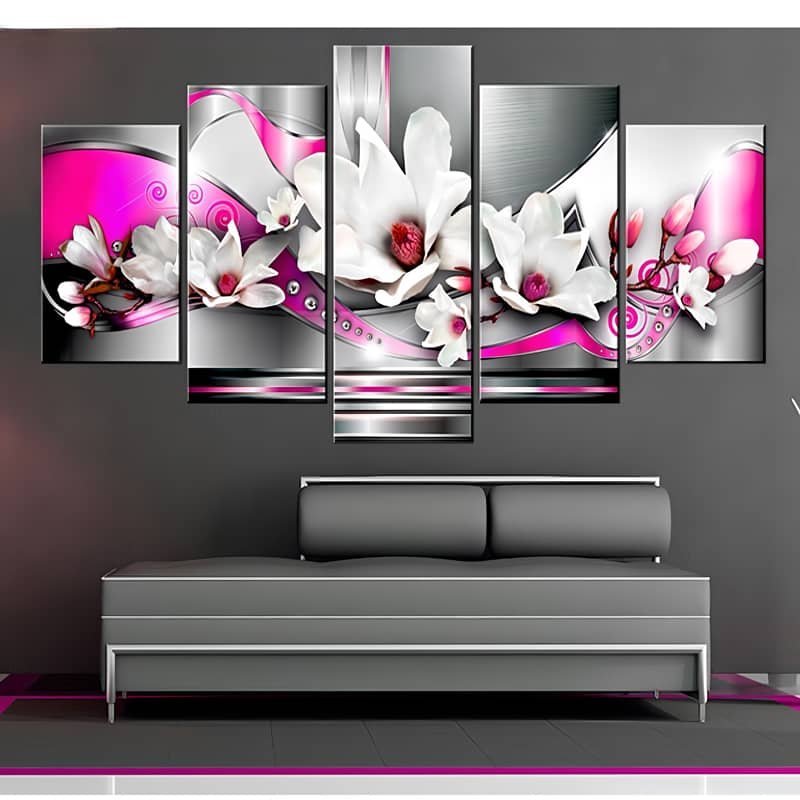 Malen nach Zahlen 5 teilig - Abstrakte Blumen in Weiß mit Pink - hochwertige Leinwand - multi5, neue_bilder