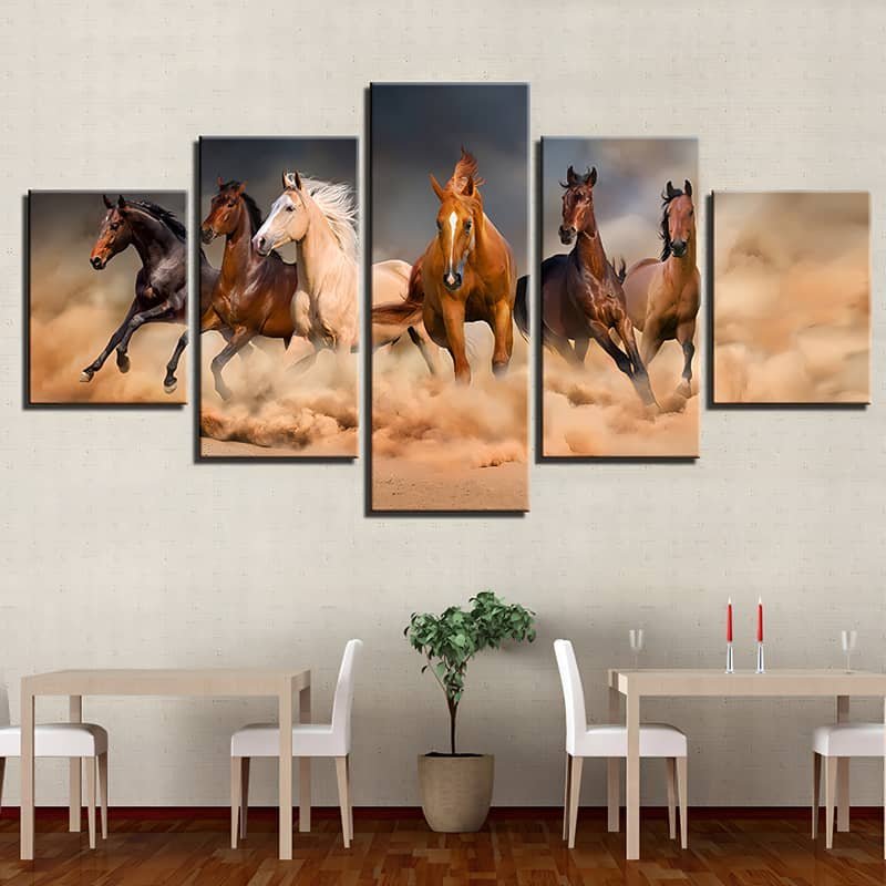 Malen nach Zahlen 5 teilig - Galloppierende Pferde im Sand - hochwertige Leinwand - multi5, neue_bilder