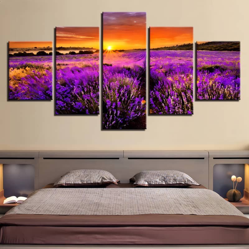Malen nach Zahlen 5 teilig - Lavendelfeld in Violett, Sonnenuntergang - hochwertige Leinwand - multi5, neue_bilder