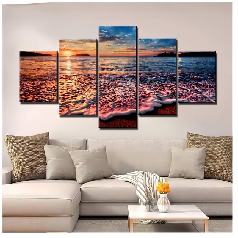 Malen nach Zahlen 5 teilig - Sonnenuntergang über dem Meer, Sanfter Wellengang - hochwertige Leinwand - multi5, neue_bilder
