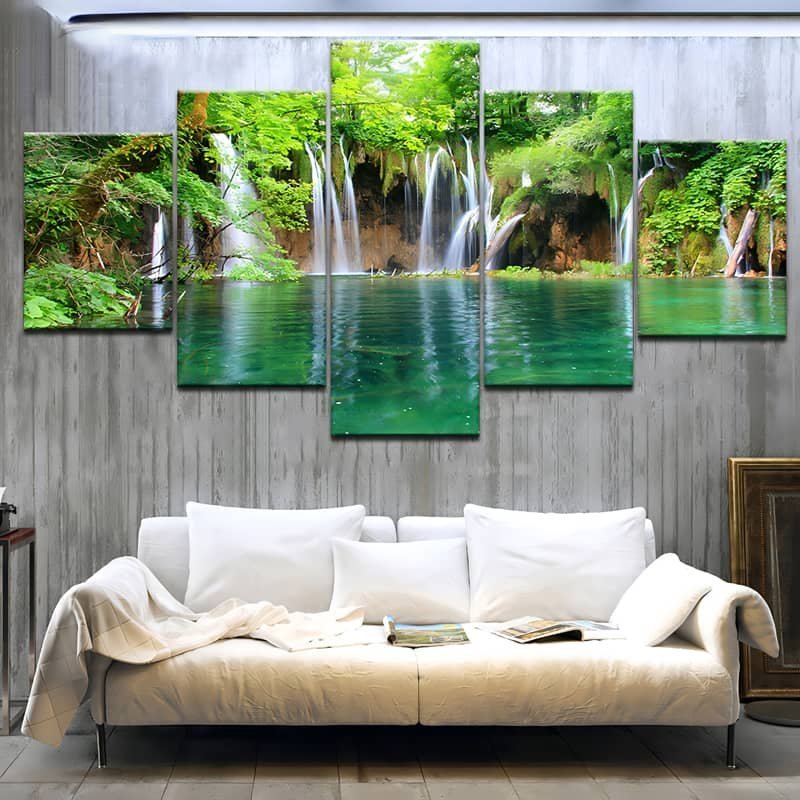 Malen nach Zahlen 5 teilig - Wasserfall Lagune im Wald - hochwertige Leinwand - multi5, neue_bilder