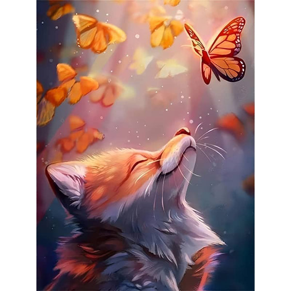 Malen nach Zahlen - Fuchs und Schmetterling - hochwertige Leinwand - fuchs, neue_bilder, schmetterlinge, tiere, vertikal