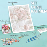 Set ohne Rahmen für Diamantenbild mit Blumenmotiv, enthält HQ-Leinwand, Farben, Farbtafel, Pinsel, Malvorlage und Wandhaken.