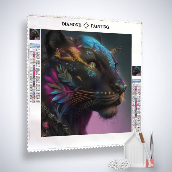 Diamond Painting Kit - Panther Portrait with Acrylic Diamonds, Setzstift, and Künstler-Pinzette