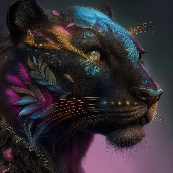 Diamond Painting Panther Portrait Kit – Vibrant Multicolored Panther Art with Acrylic Diamonds and Professional Canvas