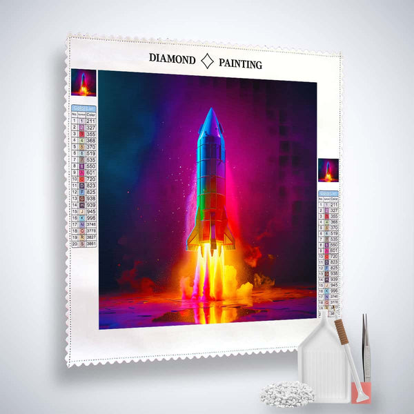Diamond Painting Kit - Rocket Launch Art with Acrylic Diamonds, Professional Canvas, Tweezers, and Setting Tools.