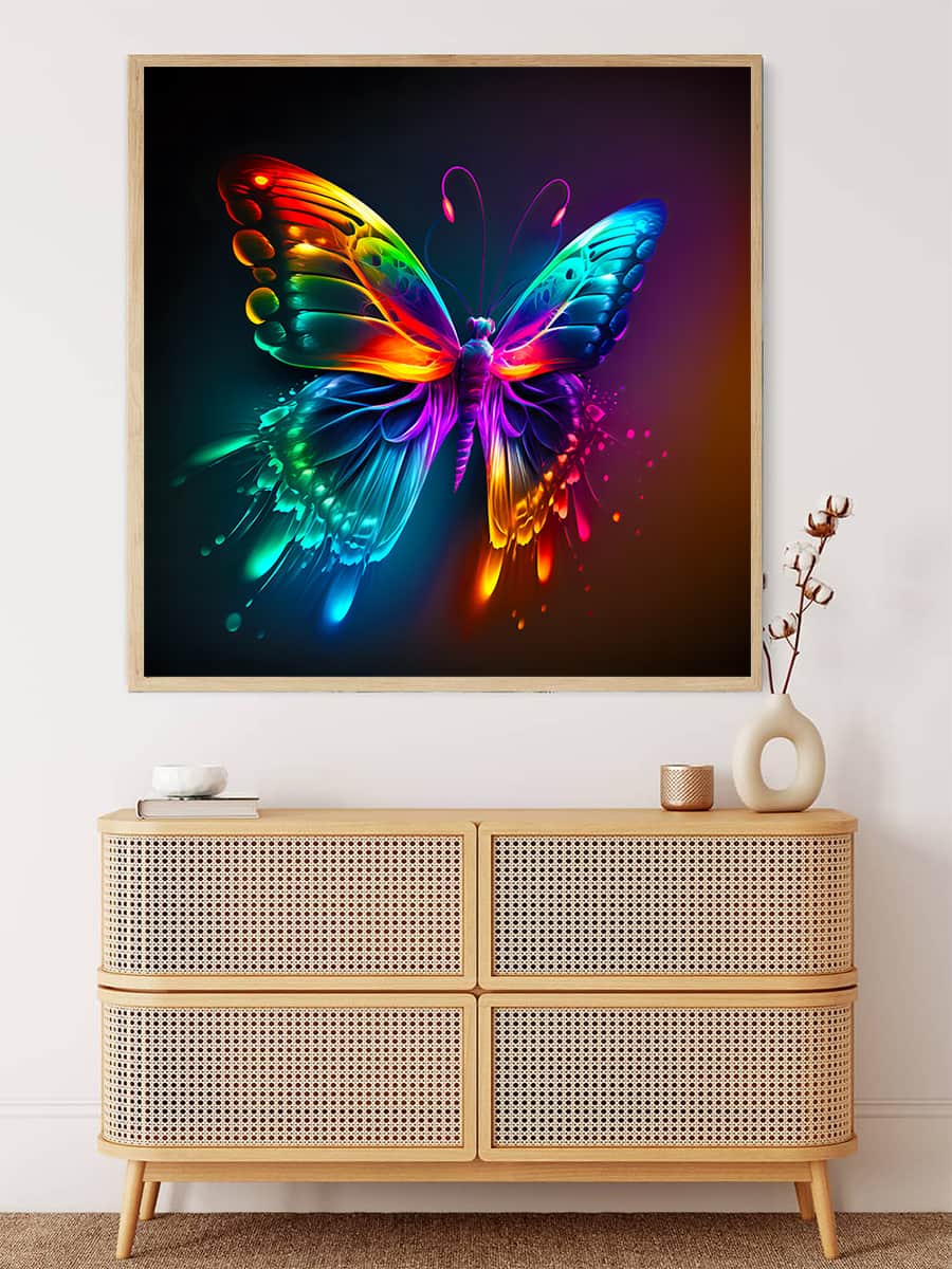 Malen nach Zahlen - Regenbogenschmetterling Bild, bunte Schmetterlingskunst auf Leinwand, entspannende Malaktivität, Wanddekoration über Kommode