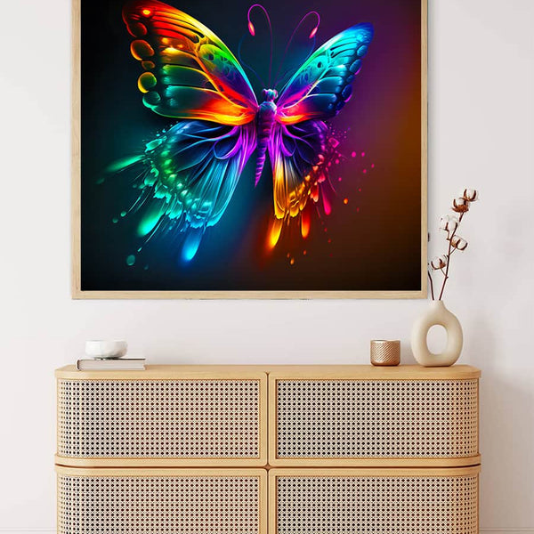 Malen nach Zahlen - Regenbogenschmetterling Bild, bunte Schmetterlingskunst auf Leinwand, entspannende Malaktivität, Wanddekoration über Kommode