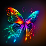 Colorful rainbow butterfly painting with vibrant wings and abstract splashes. Stunning artwork for creative relaxation and stress relief.