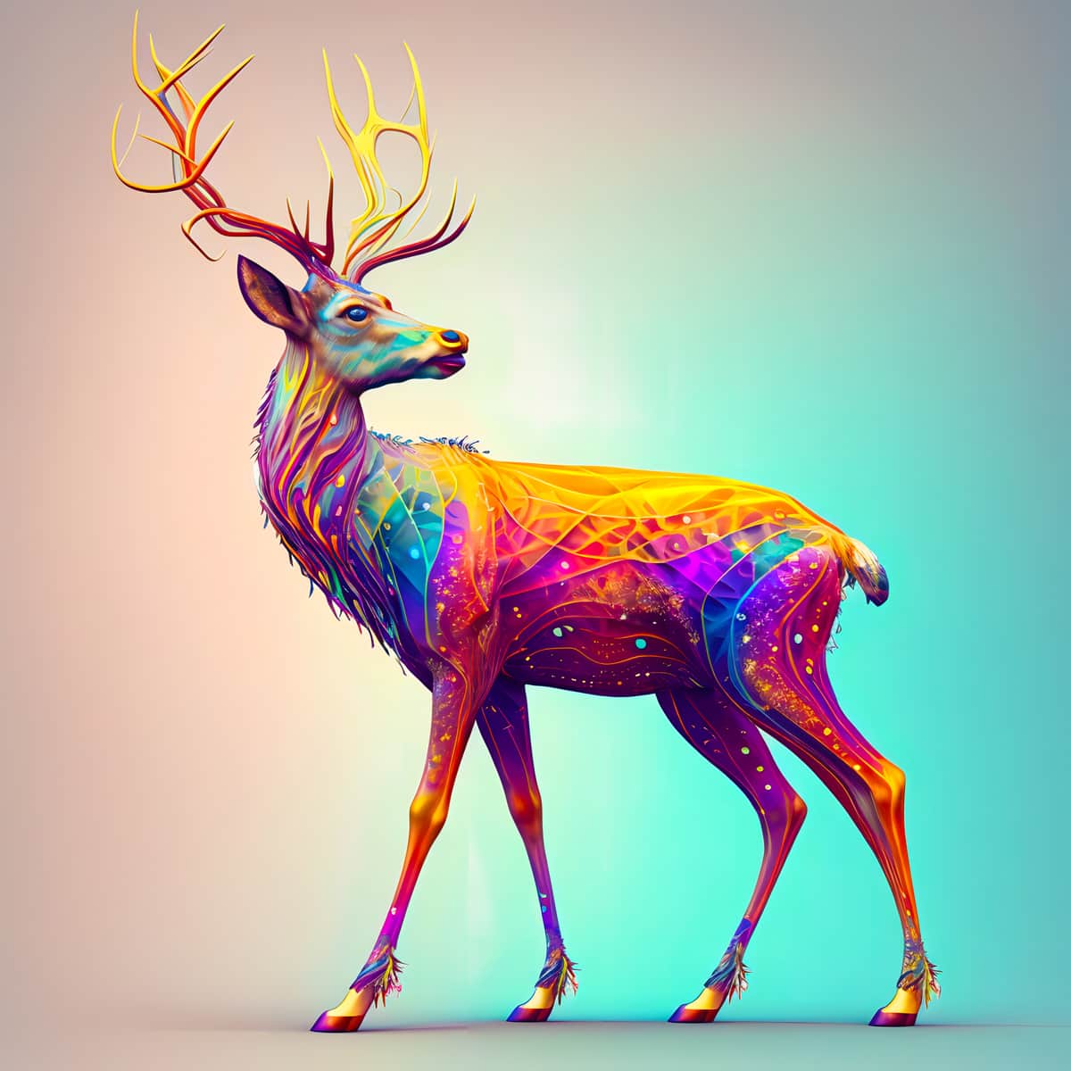 Diamond Painting Neonhirsch - Buntes Hirschmotiv mit funkelnden Acryl Diamonds und professioneller Leinwand für kreatives Kunstwerk