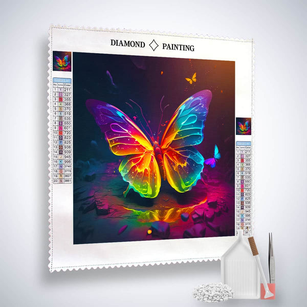 Diamond Painting Kit - Neon Schmetterling with Tools and Canvas