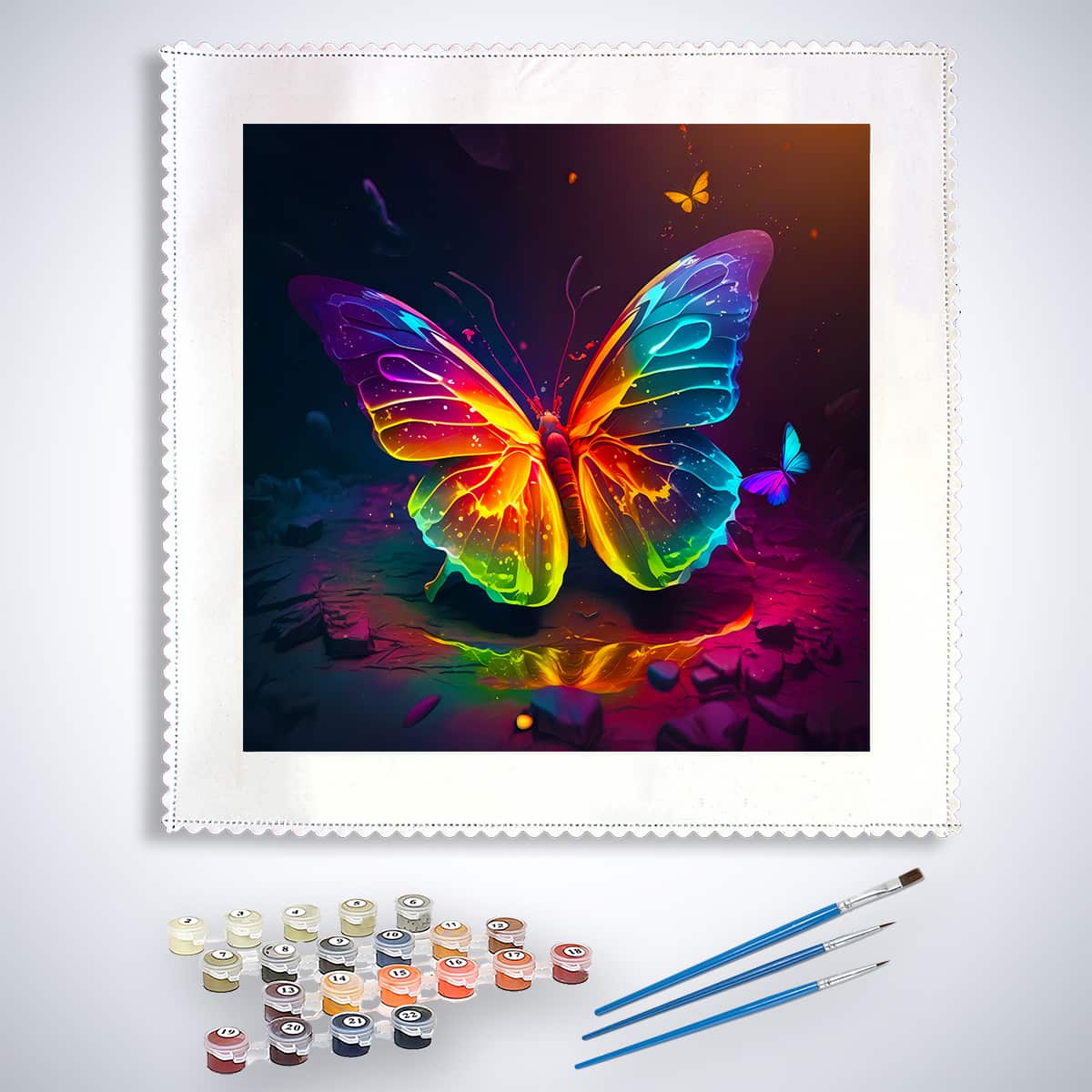Malen nach Zahlen Neon Schmetterling Set mit bunten Farben und Pinseln