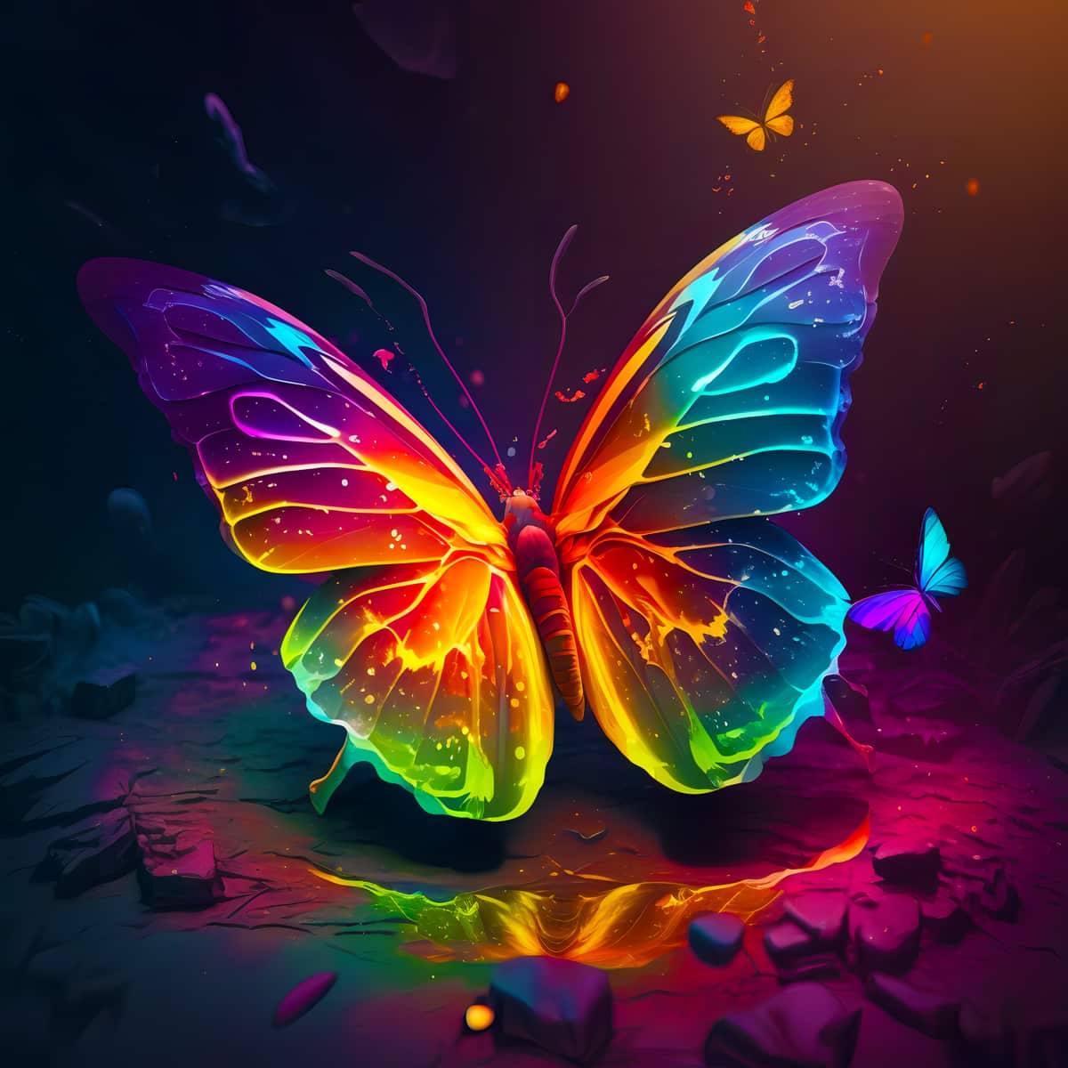 Glowing neon butterfly showcasing vibrant colors in the Malen nach Zahlen painting kit for relaxation and creative expression.
