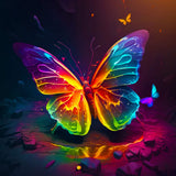 Glowing neon butterfly showcasing vibrant colors in the Malen nach Zahlen painting kit for relaxation and creative expression.