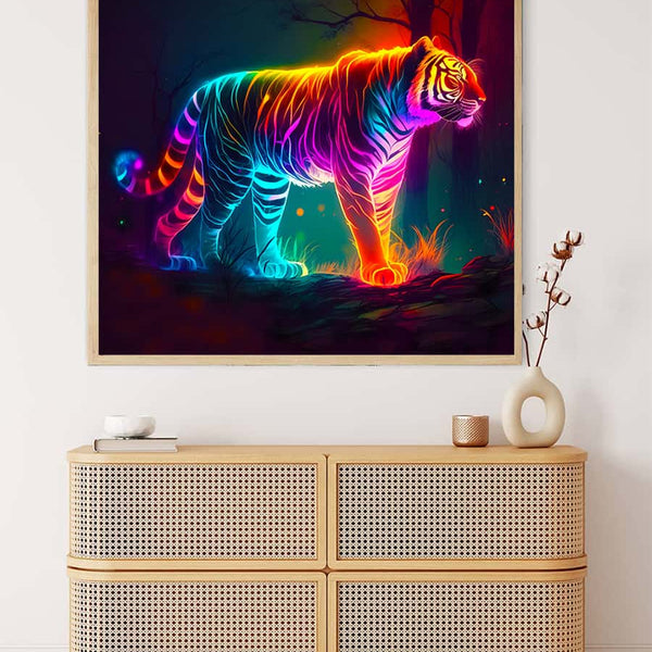 "Malen nach Zahlen - Leuchtend bunter Tiger Wandbild im Wohnzimmer"