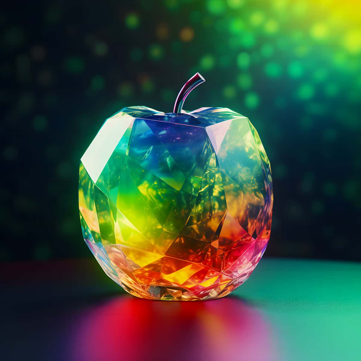 AB Diamond Painting - Diamant Apfel, ein funkelndes, regenbogenfarbenes Apfel-Mosaik, das Schönheit und Kunst vereint.