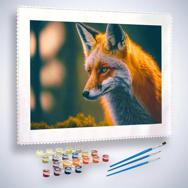 Malen nach Zahlen Fuchs-Porträt Set mit Pinseln und Farben, entspannende Malerei für kreative Freizeitgestaltung.
