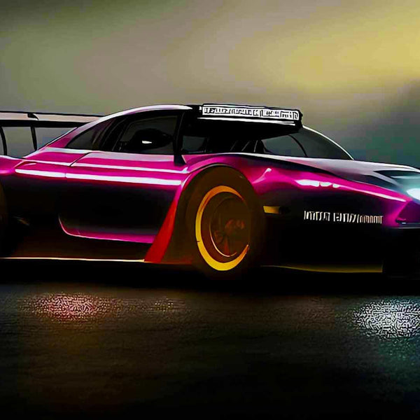 Stylish sport car racing at night with vibrant lighting and sleek design