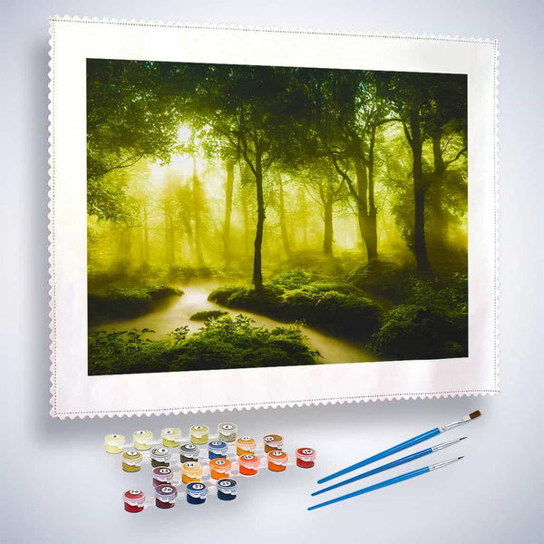 Paint by Numbers Kit - Serene River in Lush Green Forest with Complete Painting Supplies